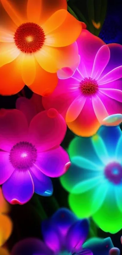 Vibrant neon flower wallpaper with colorful petals.