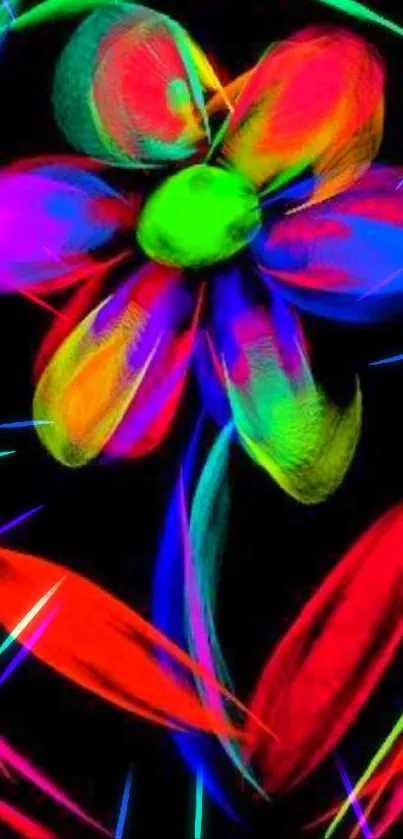 Vibrant neon flower on a black background.