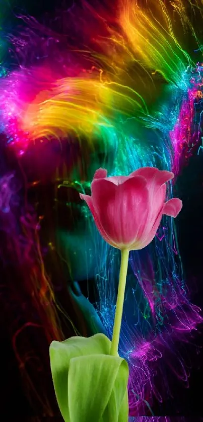 Vibrant neon light with a pink flower.