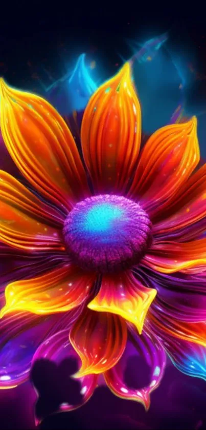 Vibrant neon flower with rich colors on mobile wallpaper.