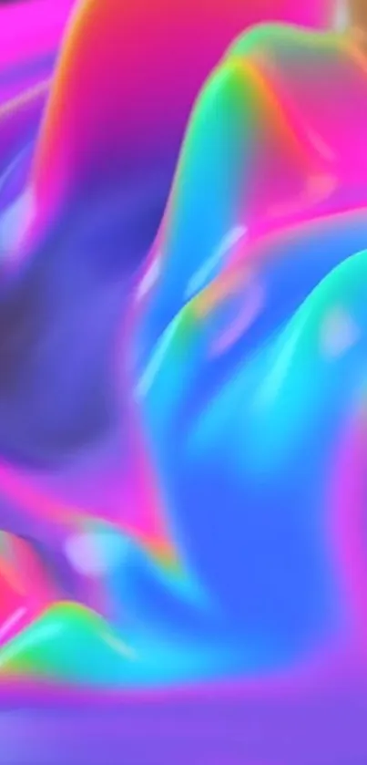 Colorful fluid waves with neon purple and blue hues wallpaper.