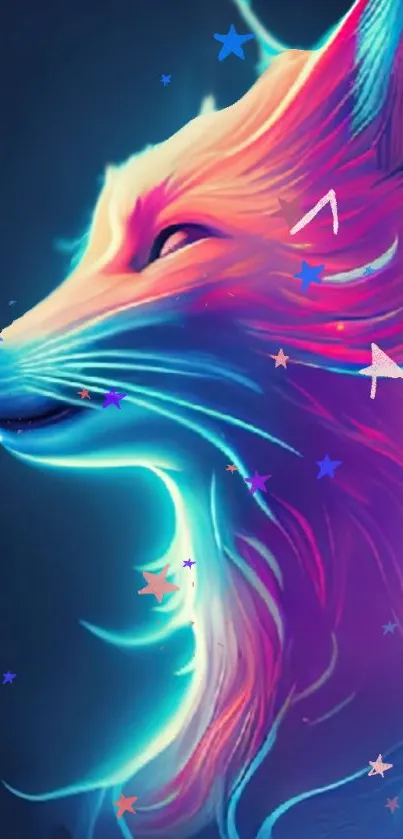Vibrant neon fox art with glowing colors on a mobile wallpaper.