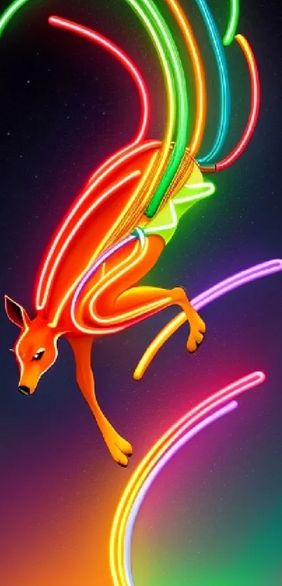 Vibrant neon fox art with dynamic colorful lines on a dark background.