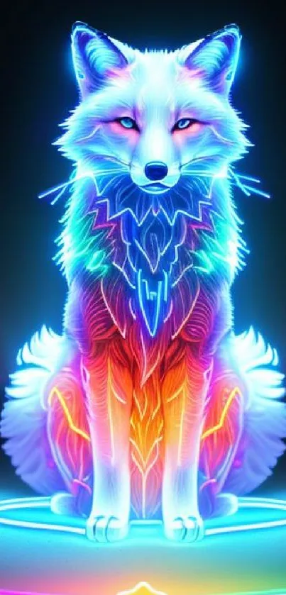 Vibrant neon wolf art with glowing colors.