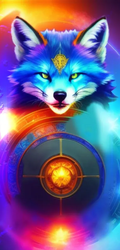 Neon fox with vibrant colors in fantasy design wallpaper.