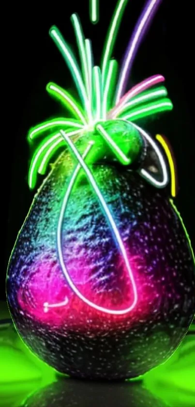 Vibrant neon fruit wallpaper with glowing colors and dynamic design.