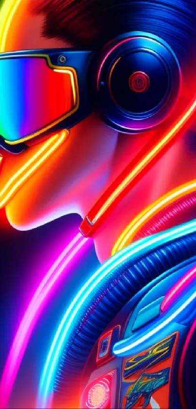 Futuristic neon digital art with vibrant colors and sci-fi design.