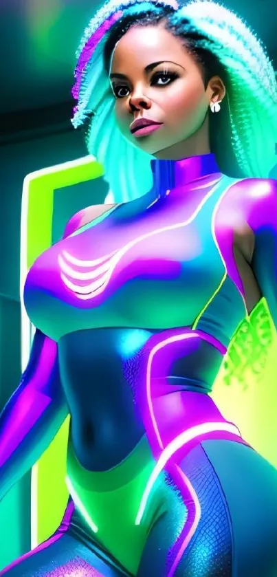 Vibrant neon futuristic art with bold colors for mobile wallpaper.