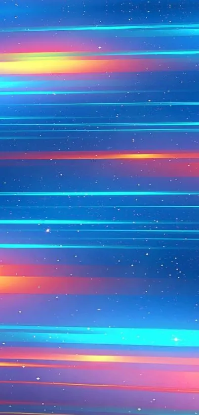 Vibrant neon galaxy wallpaper with blue and orange streaks.