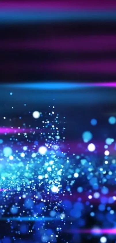 Vibrant neon galaxy wallpaper with blue and purple light effects.