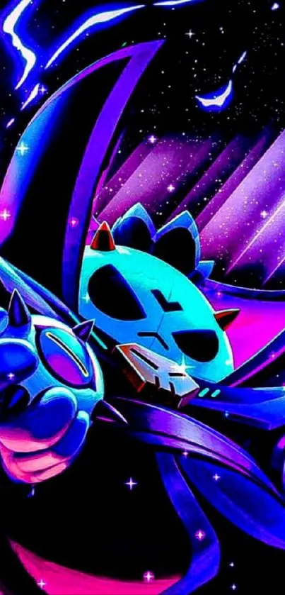 Vibrant neon gaming wallpaper with colorful character.