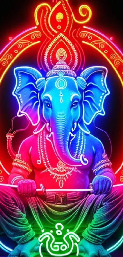 Vibrant neon Ganesha wallpaper with bright colors.