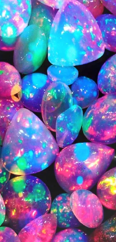 Vibrant neon colored gemstones mobile wallpaper.