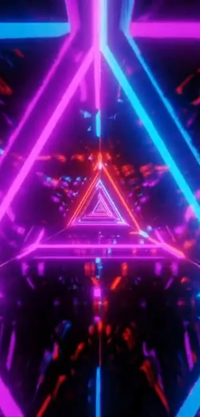 Vibrant neon triangular design with pink and blue highlights for mobile wallpaper.