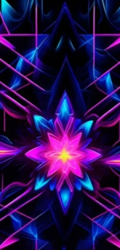 Vibrant neon geometric pattern wallpaper.