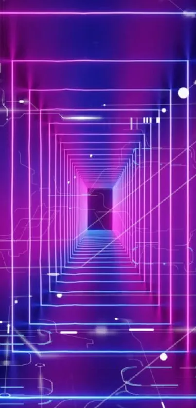 Futuristic neon geometric tunnel wallpaper with vibrant colors.