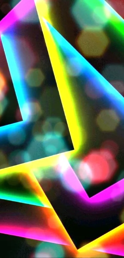 Bright neon geometric lines on black background.