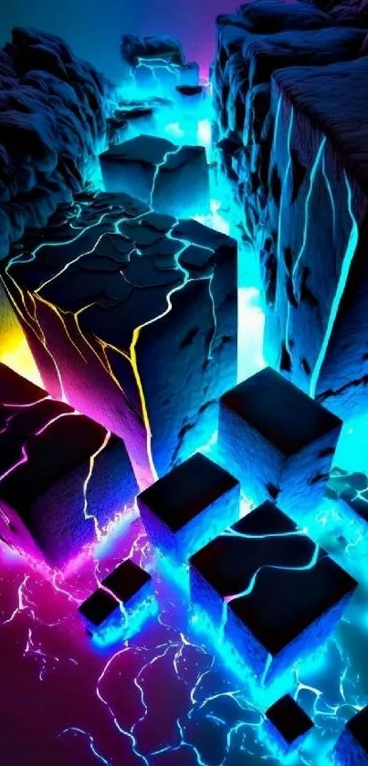 3D geometric neon cubes with vibrant colors