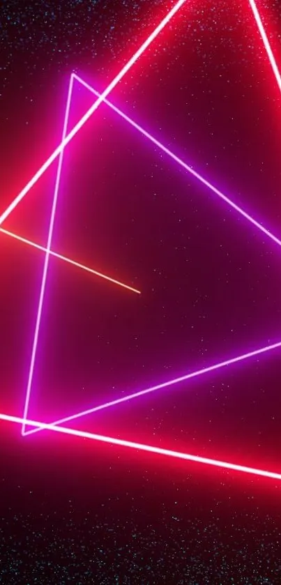 Neon geometric wallpaper with glowing triangles