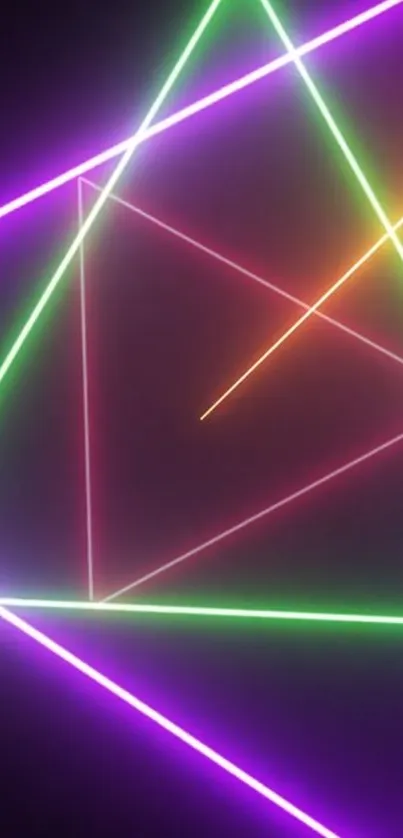 Vibrant neon geometric wallpaper with glowing triangles.