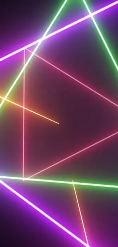 Vibrant neon triangle wallpaper with glowing lines.