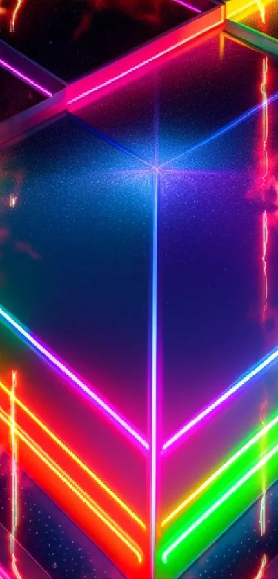 Vibrant neon geometric wallpaper with electric colors and futuristic patterns.