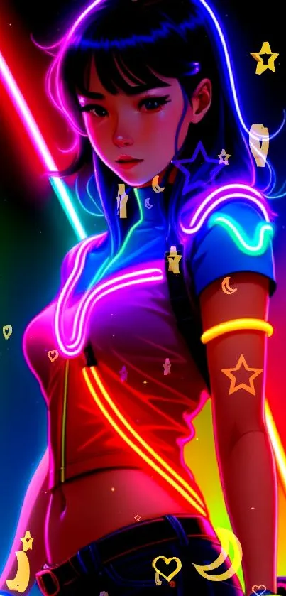 Bright neon girl art wallpaper in vibrant colors.