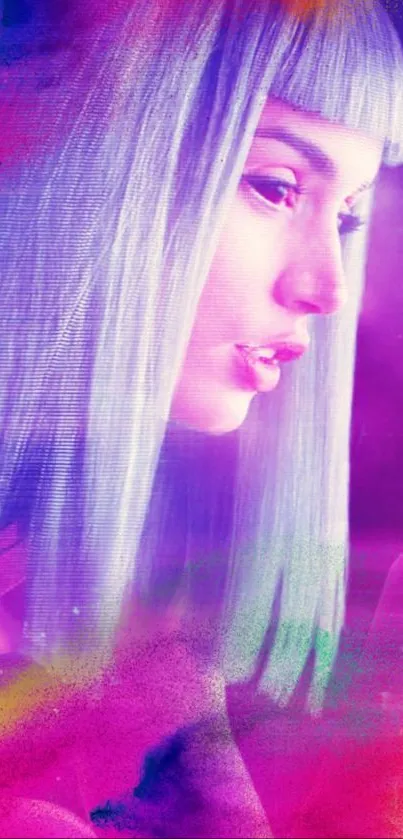 Neon-themed wallpaper with vibrant colors and futuristic portrait design.