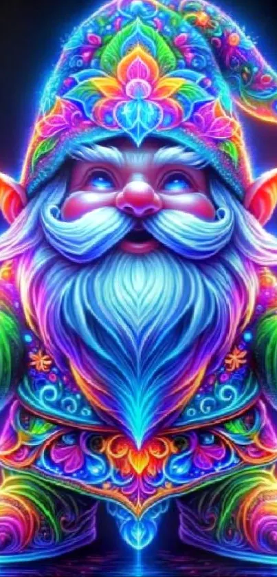 Vibrant neon gnome art with colorful design and whimsical theme.