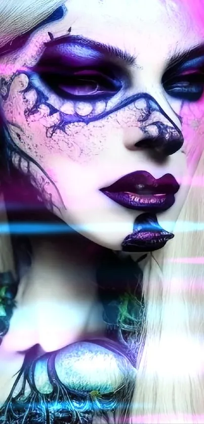 Colorful neon gothic art portrait for mobile wallpaper.