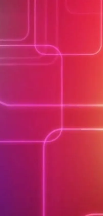 Vibrant neon gradient wallpaper with geometric shapes in red, pink, and blue hues.