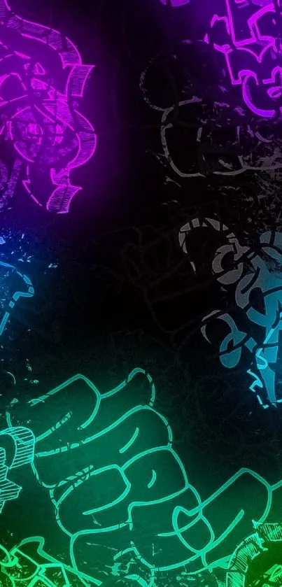 Neon graffiti wallpaper with vibrant colors on a dark background.