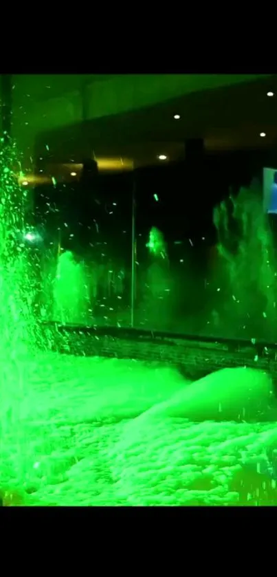 Neon green water fountain with vibrant splashes.