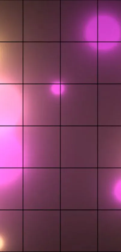 Vibrant neon grid wallpaper with purple orbs.