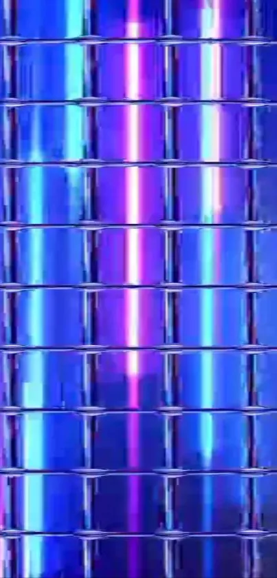 Vibrant neon grid pattern with blue and pink hues.