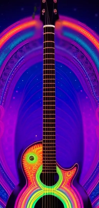 Colorful neon guitar on a vibrant background