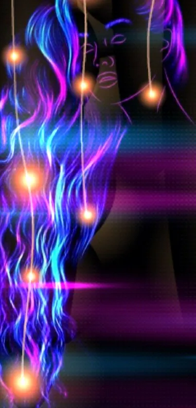 Neon glowing hair with abstract light art.