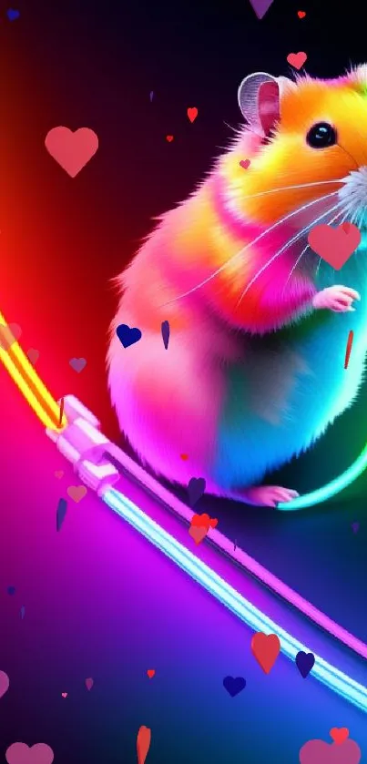 Vibrant neon hamster wallpaper with bright colors and artistic design.