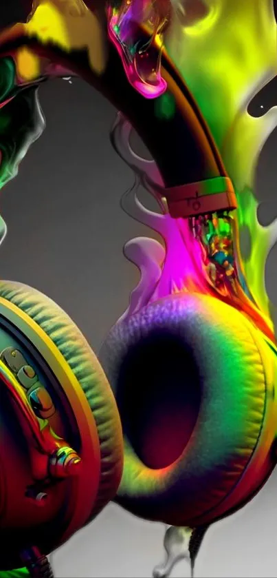 Vibrant abstract neon headphones design for phone wallpaper.