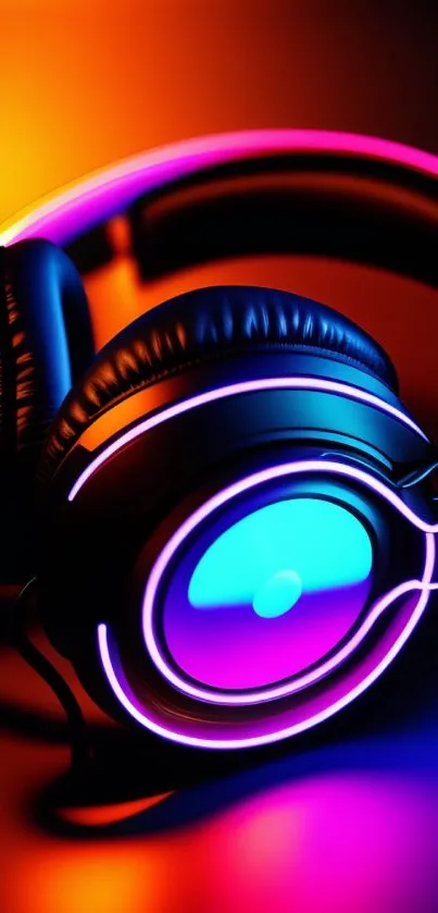 Vibrant neon headphones with colorful glow.