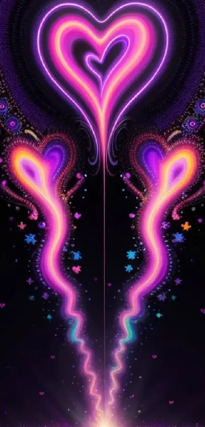 Vibrant neon heart design with glowing colors and abstract patterns.