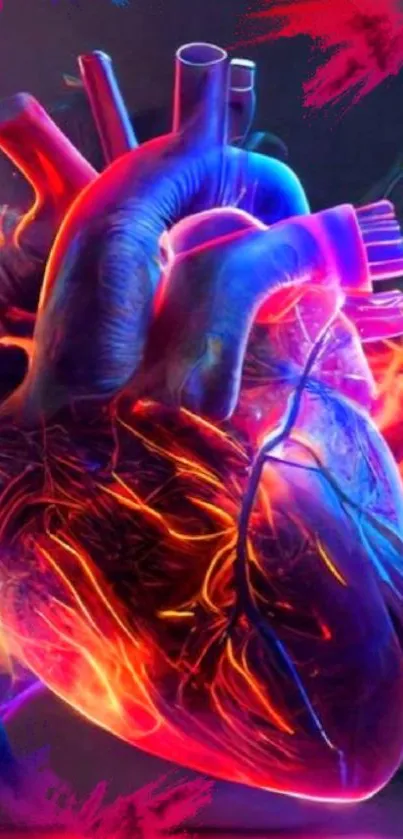 Vibrant neon heart wallpaper with colorful and abstract design.