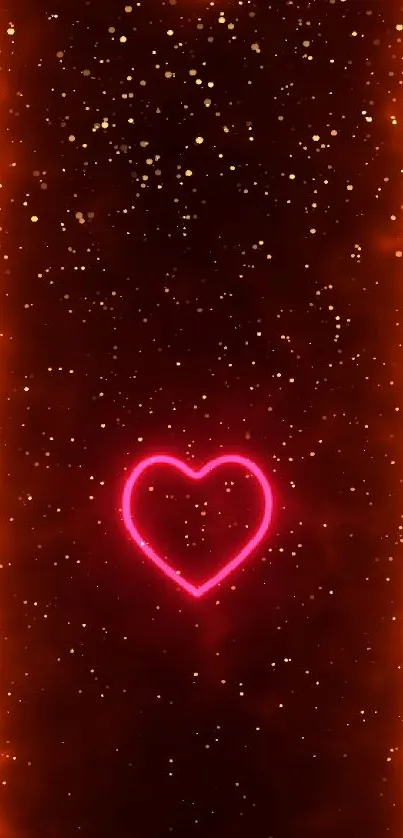 Vibrant neon heart with glowing frame on dark background.