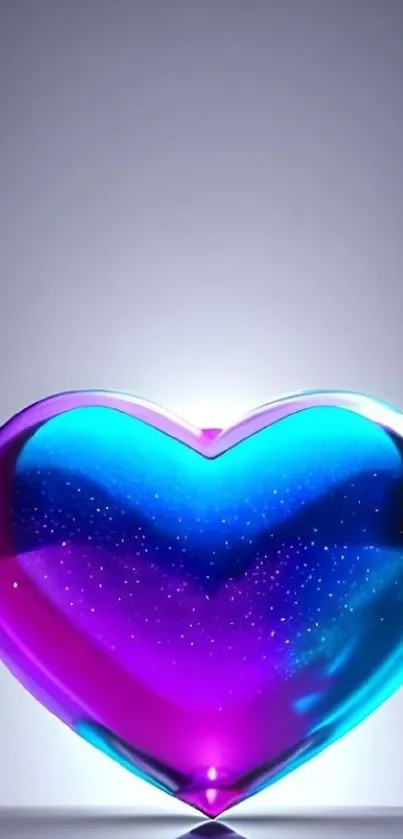 Vibrant neon heart with purple and blue glow on mobile wallpaper.