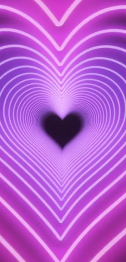 Vibrant neon heart wallpaper with purple and pink hues, perfect for mobile screens.