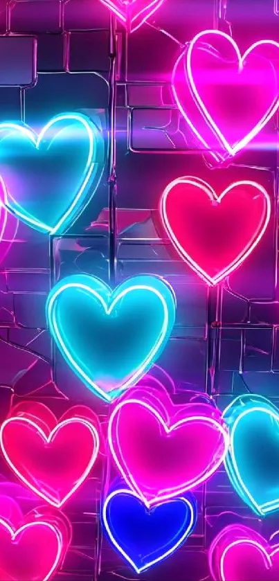 Vibrant neon heart wallpaper with glowing colors.