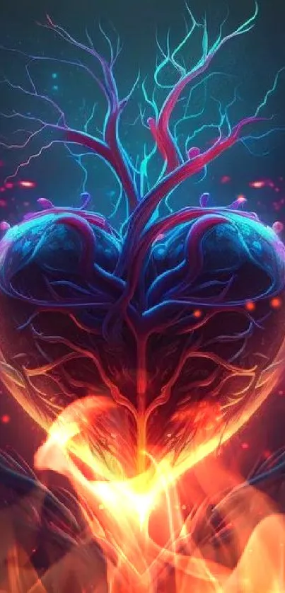 Neon heart artwork with vibrant colors and intricate design.