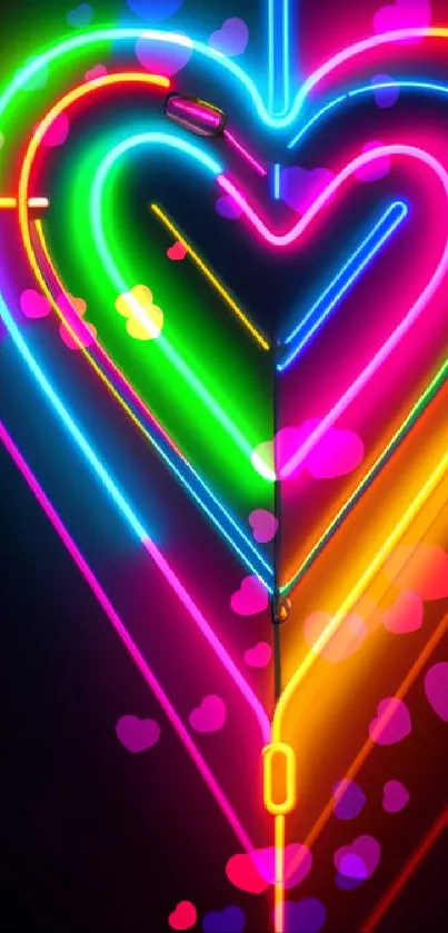 Bright neon heart design with vibrant colors and glowing lights.