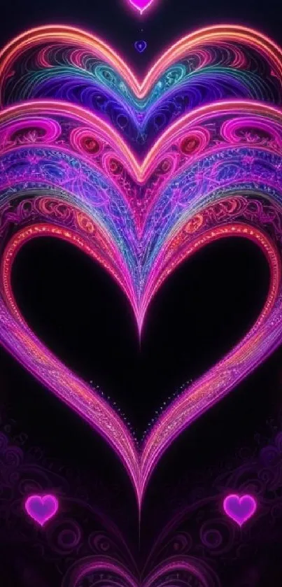 Intricate neon heart design with vibrant colors.