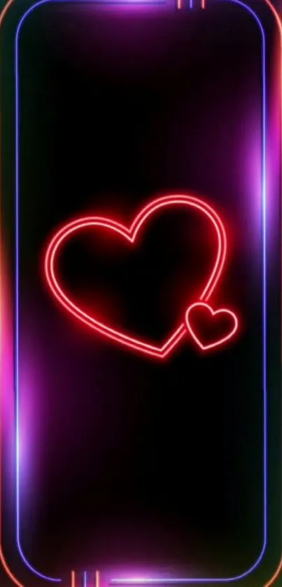 Neon heart wallpaper with vibrant glowing colors.